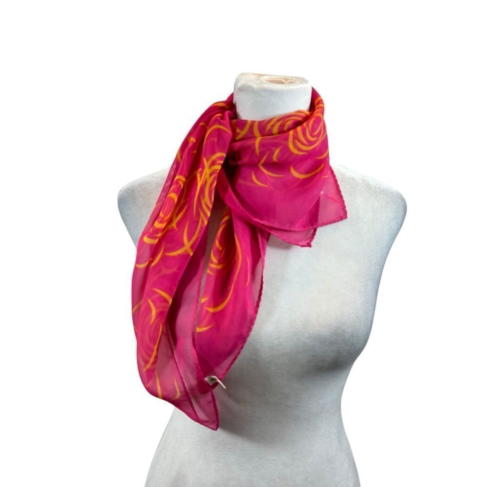 Ladies Pink and Yellow Floral Print Square Neck Scarf